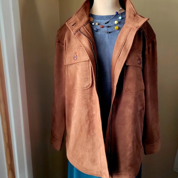 Liverpool Jackets & Blazers - Liverpool Los Angeles XL Faux Suede Utility Shacket Penny Brown Jacket